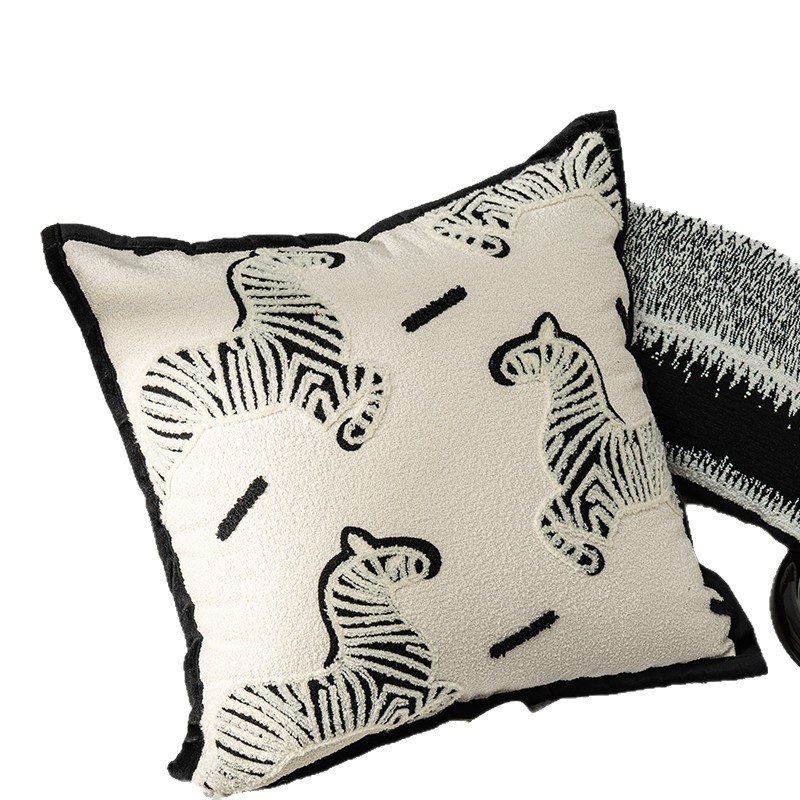Luz de lujo de alta gama sofá de sala de estar almohada en el viento lindo cebra almohada de respaldo ventana almohada de ventana flotante almohada de respaldo funda negro y blanco