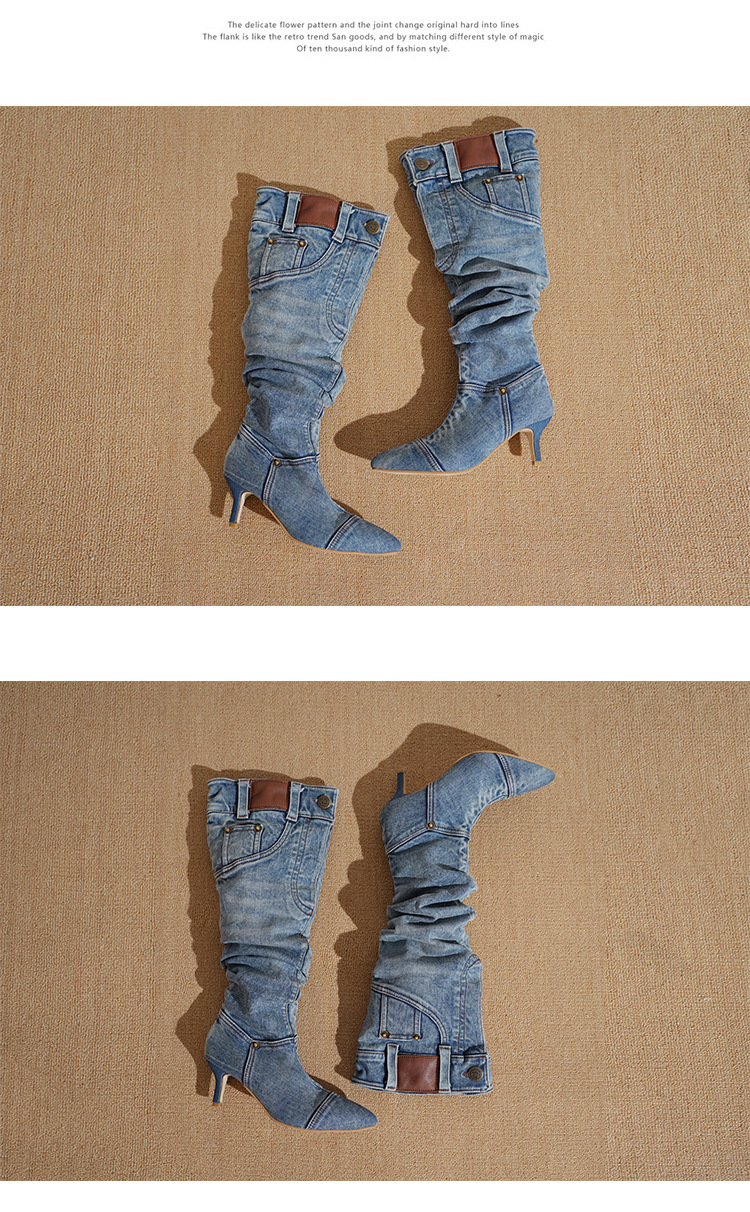 Women's Shoes wasteland style boots for women retro hot girl cowboy boots stiletto pointed toe pile boots wide tube long boots_voghion.com