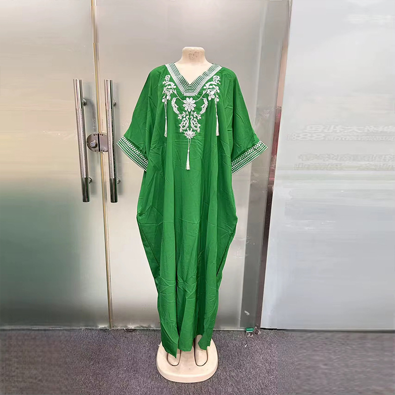 非洲2025沙滩罩衫人棉绣花度假连衣裙长袍跨境亚马逊外贸亚马逊|undefined