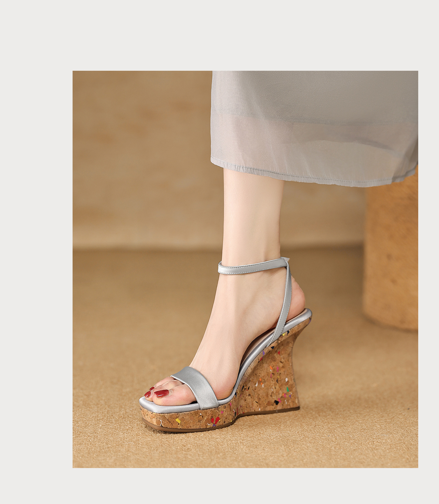 Sandal cao gót nữ quai ngang hở mũi đế xuồng gót 9 cm — màu đen, bạc chi tiết 16