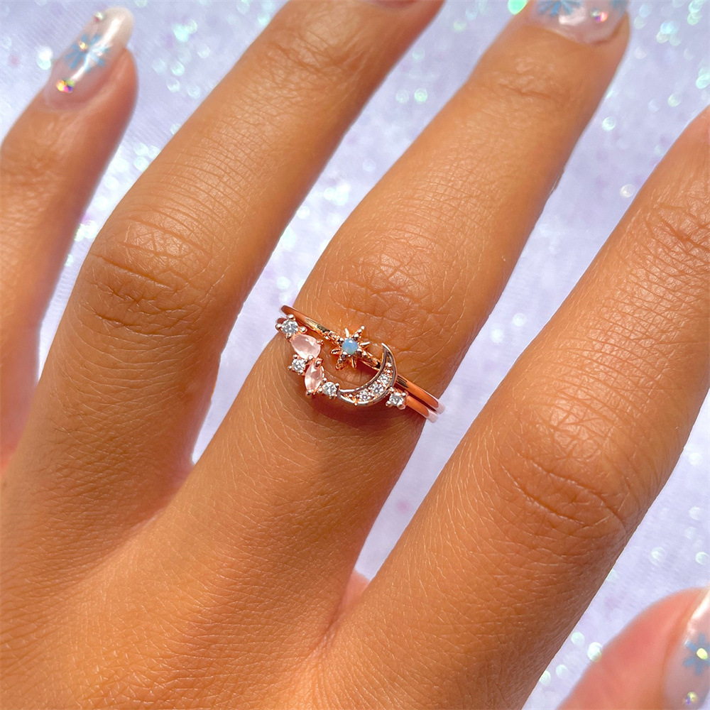 Fashion Star Moon Micro-encrusted Zircon Copper Ring