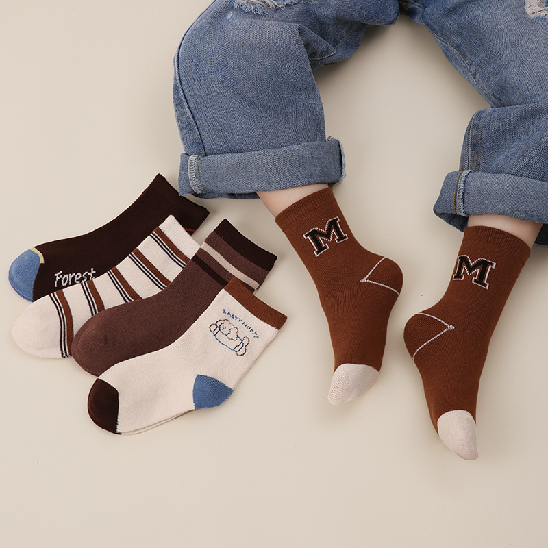 5 pares-calcetines para niños al por mayor 2023 otoño delgada línea M letra bebé calcetines algodón deshuesado calcetines para niños