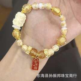 批发金箔琉璃吞金兽糖心琉璃九尾狐手串糖心玛瑙白度母手链直播