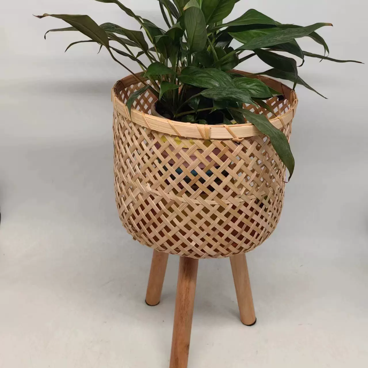 北欧INS风客厅槙物竹编花篮装饰龟背竹藤编花盆阳台落地组装花架