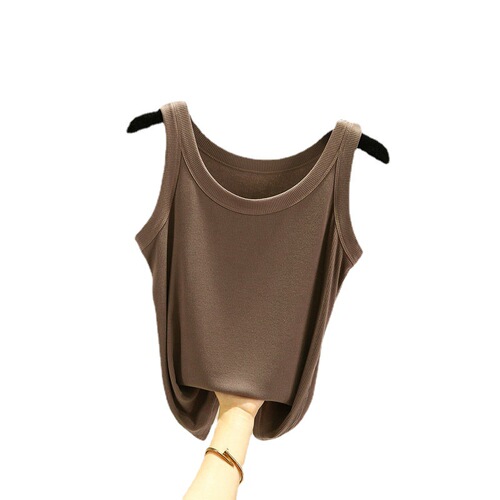 U-neck ribbed strap top women's outerwear  summer new slimming versatile sleeveless low neck t-shirt anti-flashback vest 