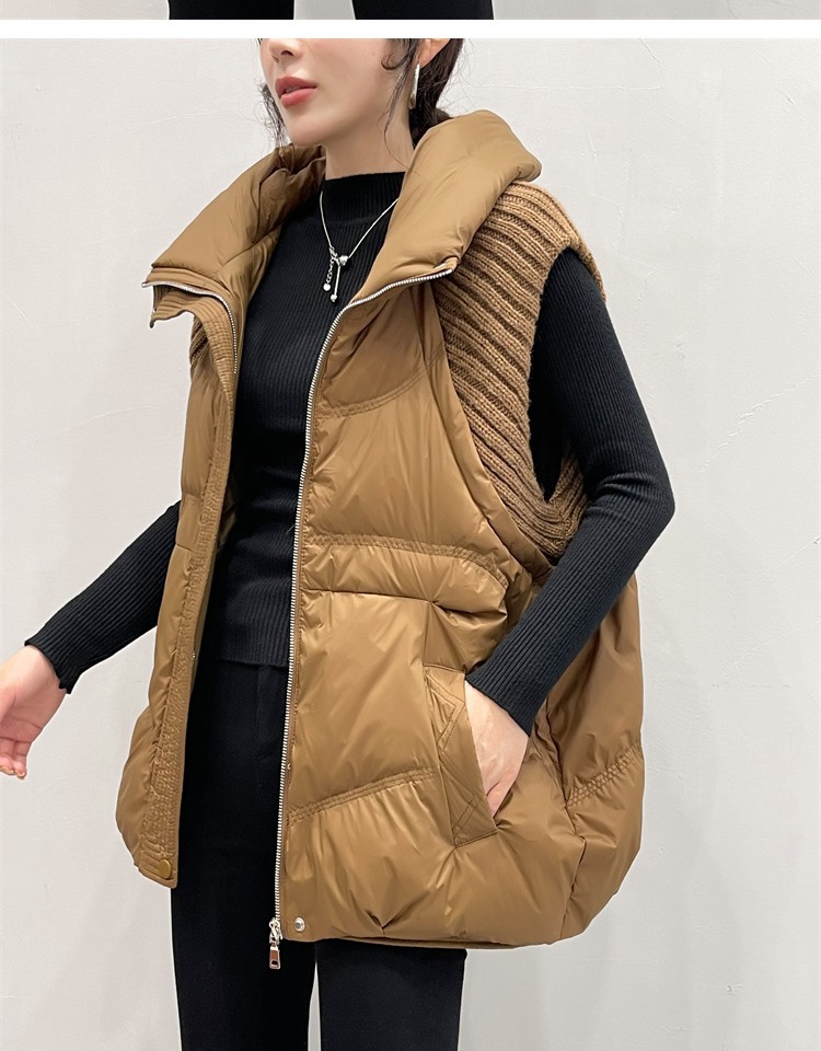 Damenbekleidung Gestrickte Ärmel Warme Jacke Weste für Damen 2024 Winter Neue Art Mode Kapuzendesign Warme kleine Außenweste_voghion.com