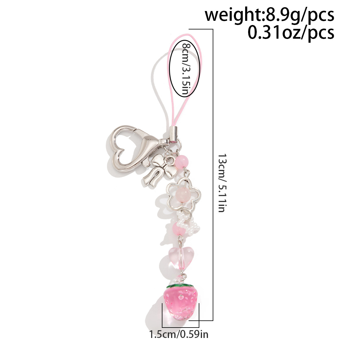 12g Weight Bag Pendant, Keychain Classification 1 Piece Quantity Daily Occasion Alloy Material Fruit, Strawberry Pattern Women's Gender Cute, Pastoral Style Cute Pastoral Fruit Strawberry Arylic Alloy Women's Bag Pendant Keychain 10