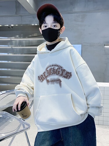Children's clothing, trendy for that autumn and winter 2024 new large children's Korean style stylish casual loose lined hooded sweatshirt