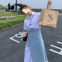 竖条纹衬衫连衣裙套装女夏装2025年新款时尚气质减龄牛仔裙两件套