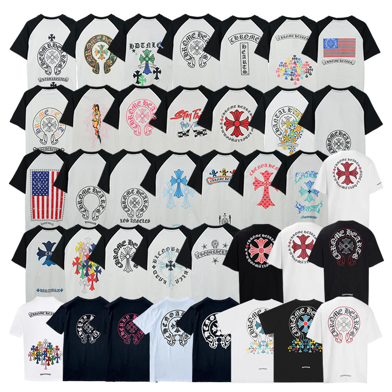 Spring and Summer Chrome Hearts Round-Neck Short-Sleeved Shirts for Men and Women, Loose Casual Korean-Style Printed Trendy Tops Spring and Summer Chrome Hearts Round-Neck Short-Sleeved Shirts for Men and Women, Loose Casual Korean-Style Printed Trendy Tops