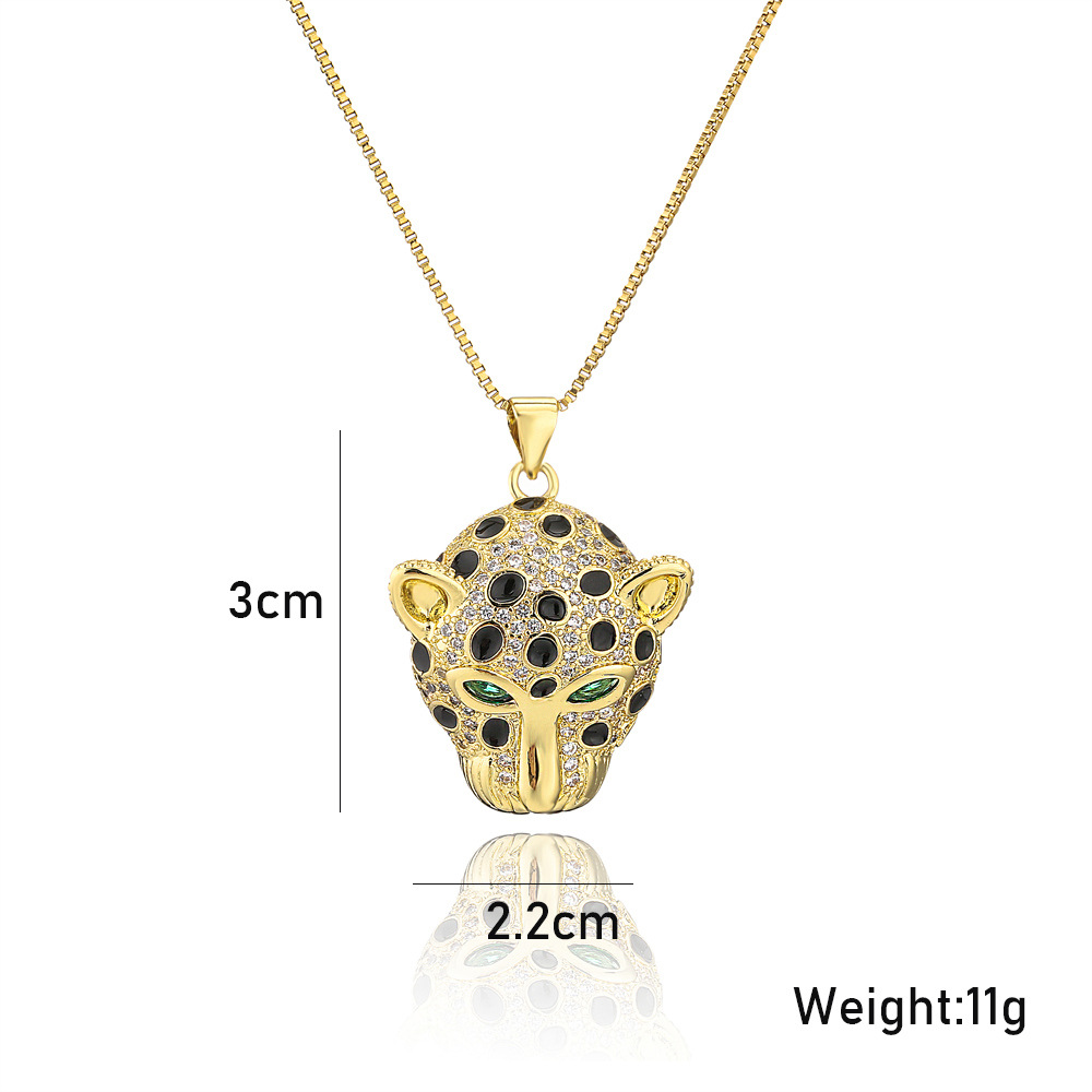 Fashion geometric leopard head pendant copper necklace wholesale