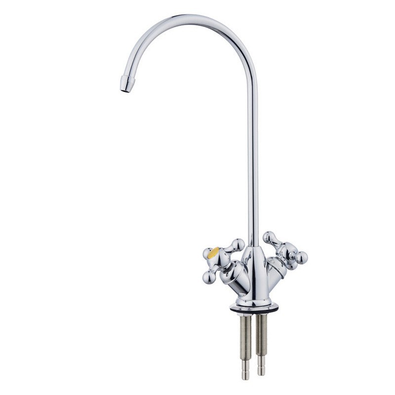 2 puntos conexión rápida grifo de salida doble aleación tres tenedor grifo de agua potable directa purificación de agua pura grifo de cuello de cisne curvo grande