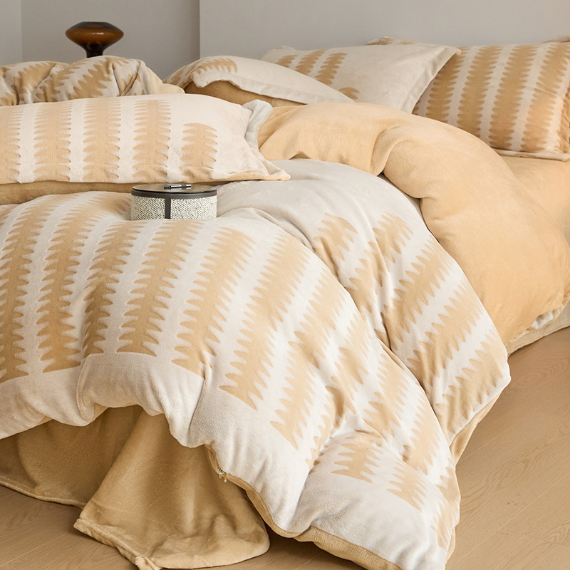 Cuatro piezas de cubierta de edredón tallado invierno más seda de coral de leche sábanas de edredón cama de cama de cama caliente
