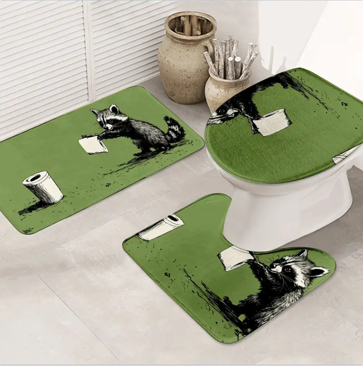 Nuevas alfombras de dibujos animados transfronterizos inodoro alfombras de baño de tres piezas decorativas alfombras resistentes a la suciedad alfombras de suelo fáciles de cuidar