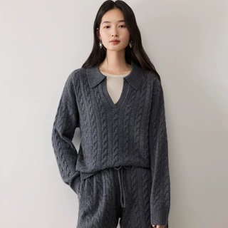 麻花羊绒衫2026秋冬新款女士POLO领厚款打底衫甜美风宽松显瘦毛衣