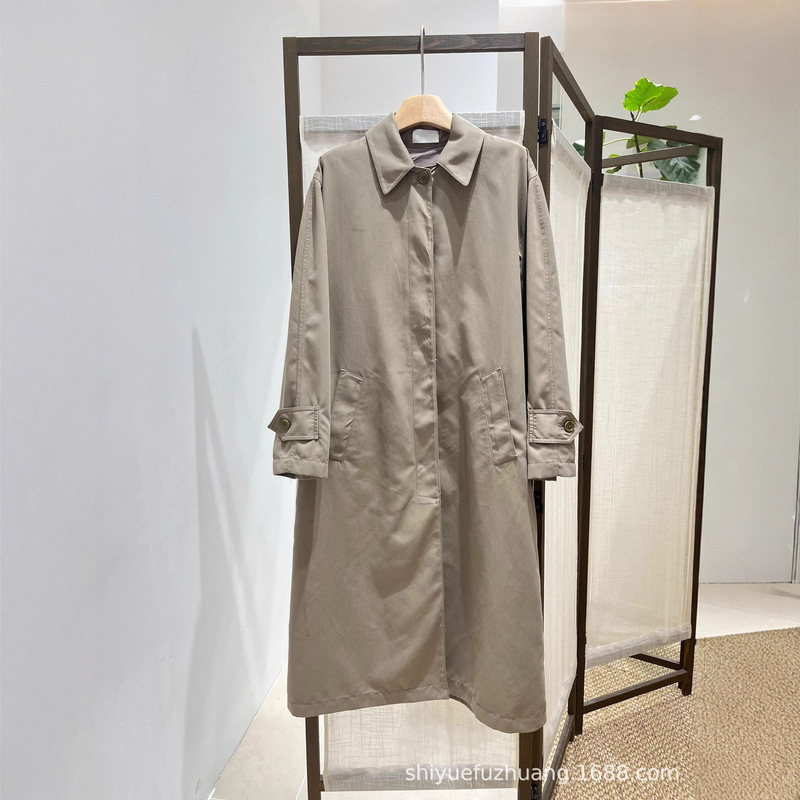 Minimalist Niche *Row Classic Khaki Mid-Length Trench Coat with Back Slit and Single-Breasted Small Lapel Minimalist Niche *Row Classic Khaki Mid-Length Trench Coat with Back Slit and Single-Breasted Small Lapel