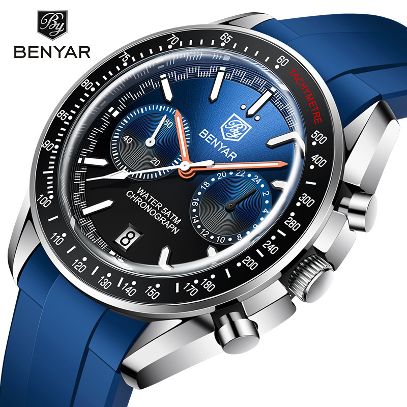 Binya benyar 5194 reloj de calendario de cuarzo luminoso impermeable cronógrafo multifunción para hombre image 1