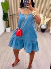 I 12248 Sleeves Denim Dress �����B��ȹ ���R�d�W���羳