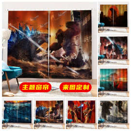跨境家纺电影新款哥斯拉怪兽金刚创意门帘3d数码定作窗帘一件代发