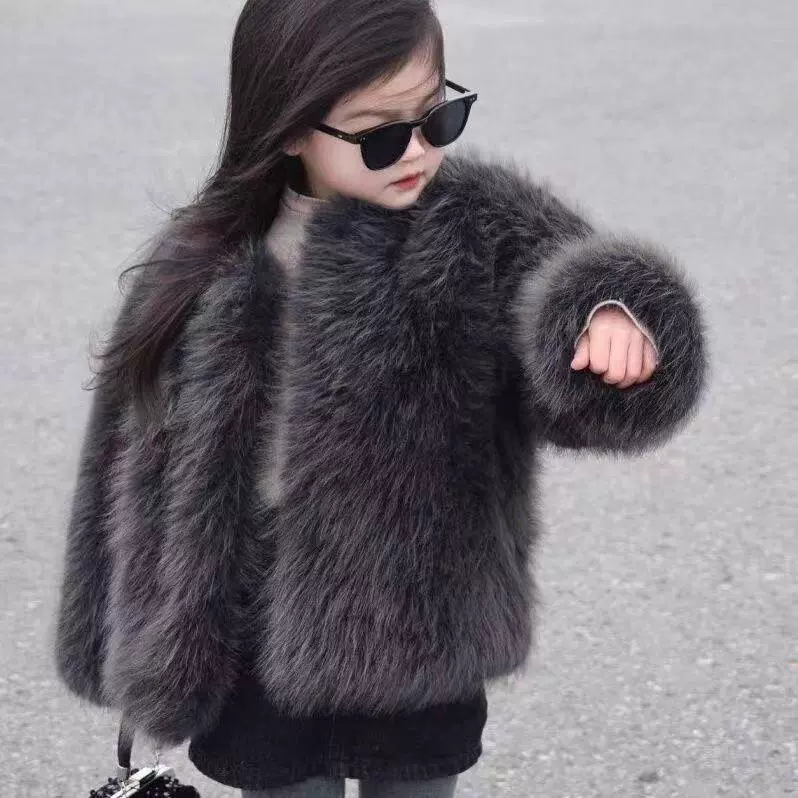 环保狐狸毛皮草外套新款2025秋冬女童时尚洋气儿童百搭短款毛大衣