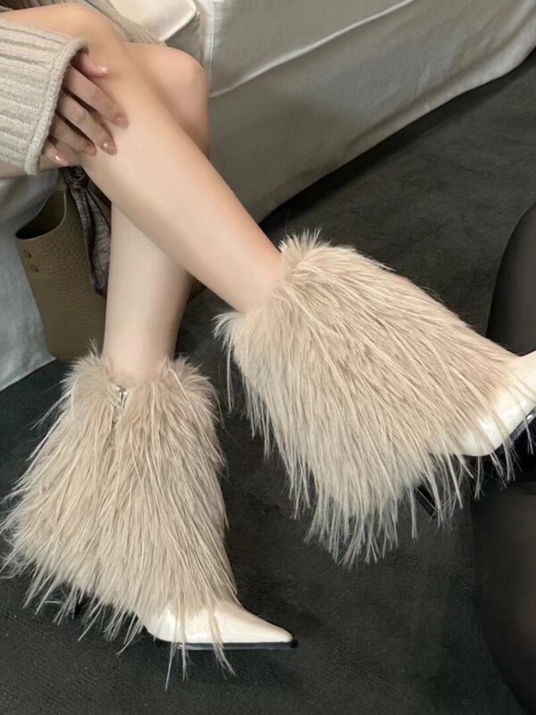 European and American Style Fur Boots, Warm Fashion High-Heeled Boots for Women, 2026 Autumn and Winter New Pointed Toe High Boots, Snow Boots European and American Style Fur Boots, Warm Fashion High-Heeled Boots for Women, 2026 Autumn and Winter New Pointed Toe High Boots, Snow Boots