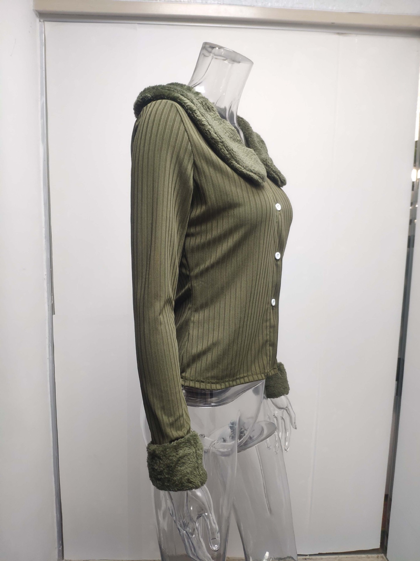 Solid Color Fur Collar Long Sleeve Cardigan Single Breasted Knit Jacket