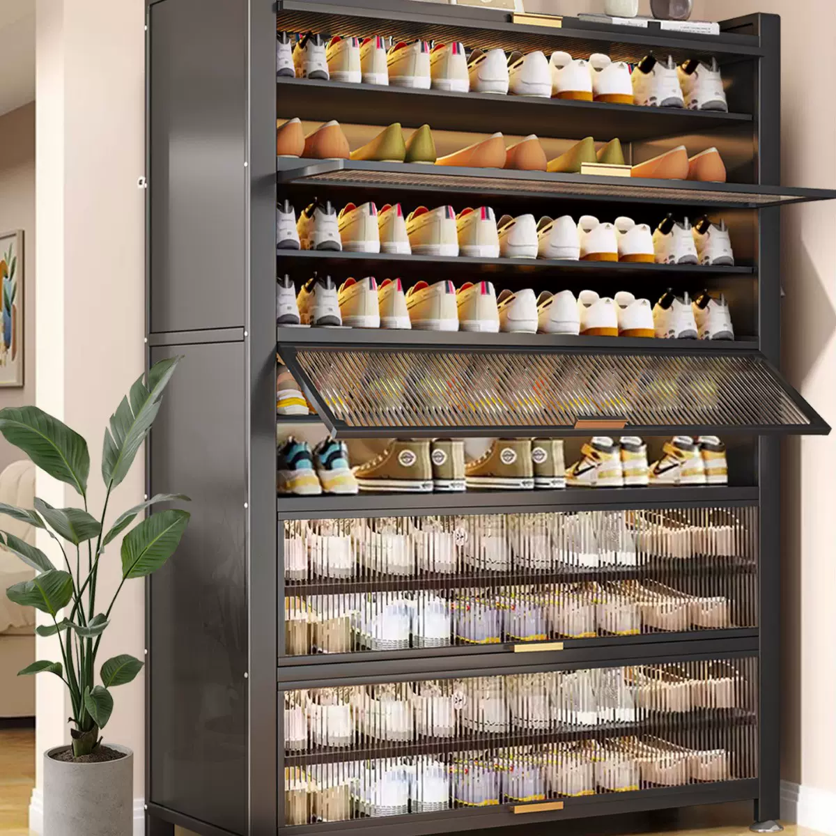 钢制鞋柜防尘收纳柜一体靠墙架子家用门口楼梯衣柜室内储物柜