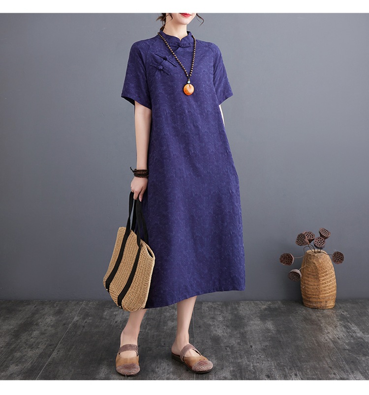 Plus-size Linen Muslim Dress With Button-up Detail And Vintage Style_voghion.com