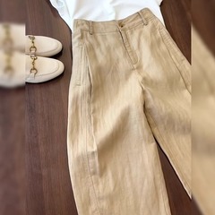 日本のシンプルなハイウエストのカジュアルなズボンの子供の夏の薄いタイプの怠惰な風の通勤のゆったりした快適なストレートズボン
