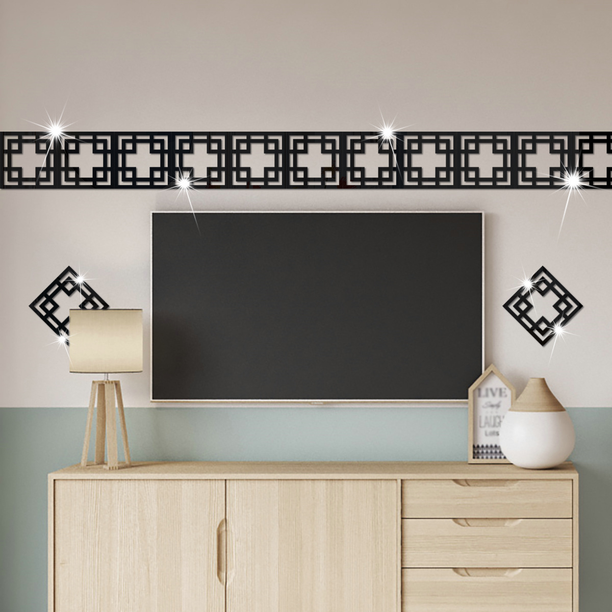 Costura hueca tridimensional de acrílico pegatinas de pared transfronteriza Amazon sala de estar baño pared cintura línea Decoración image 8