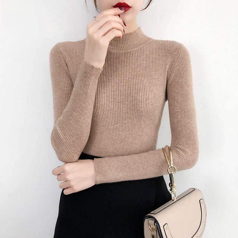 半高领长袖打底衫女内搭春秋百搭秋冬薄款毛衣洋气紧身针织上衣潮