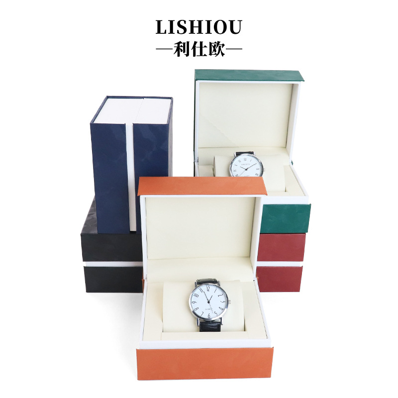 New High-End Flip Watch Box Inner Core Pu Fashion Watch Packaging Box Finger Texture Business Watch Storage Box
