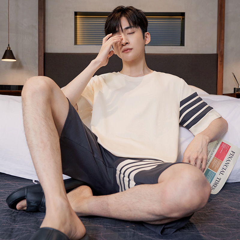 Pijama de algodón de los hombres de verano cortos de manga corta de algodón de alta calidad Juventud más tamaño de verano Plaid