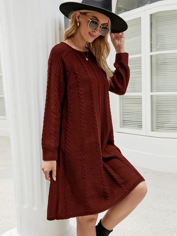 Comercio exterior transfronterizo popular Otoño e Invierno moda color sólido de suéter vestido largo cuello redondo torcido Vestido de punto de una línea