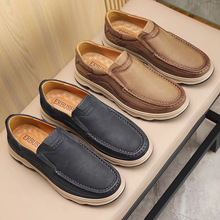 外贸男鞋透气轻便日常简约休闲皮鞋男真皮一脚蹬鞋软底舒适乐福鞋