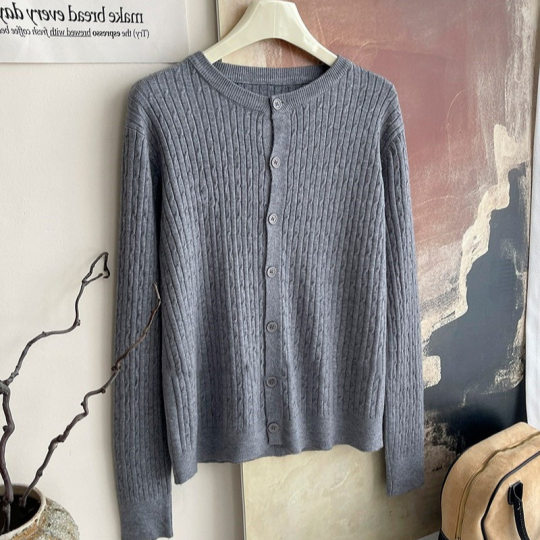 Core-spun Yarn Embroidered Twist Soft Waxy Knitted Cardigan Top Women's 2024 Autumn and Winter New Casual All-match Coat Top