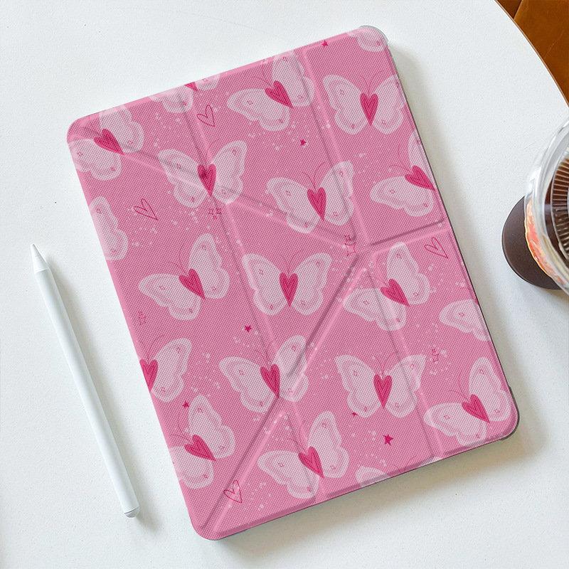 Suitable for Apple iPad Magnetic Anti-Fall Tablet Protective Case with Pen Slot Y-Fold Painted Butterfly Pattern Protective Case