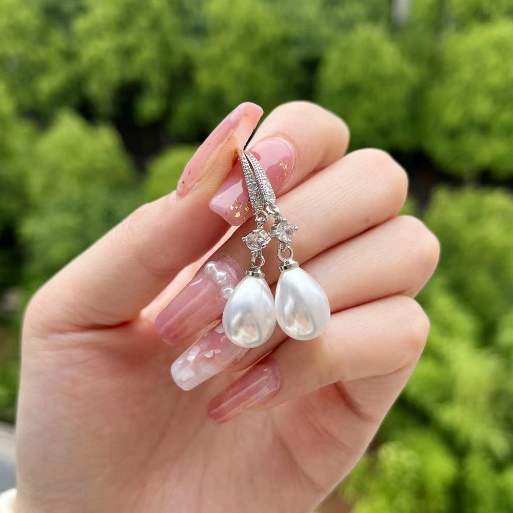Cao Shi barroco pendientes de perlas artificiales en forma de gota elegantes pendientes de novia de boda festiva con diamantes incrustados para mujeres