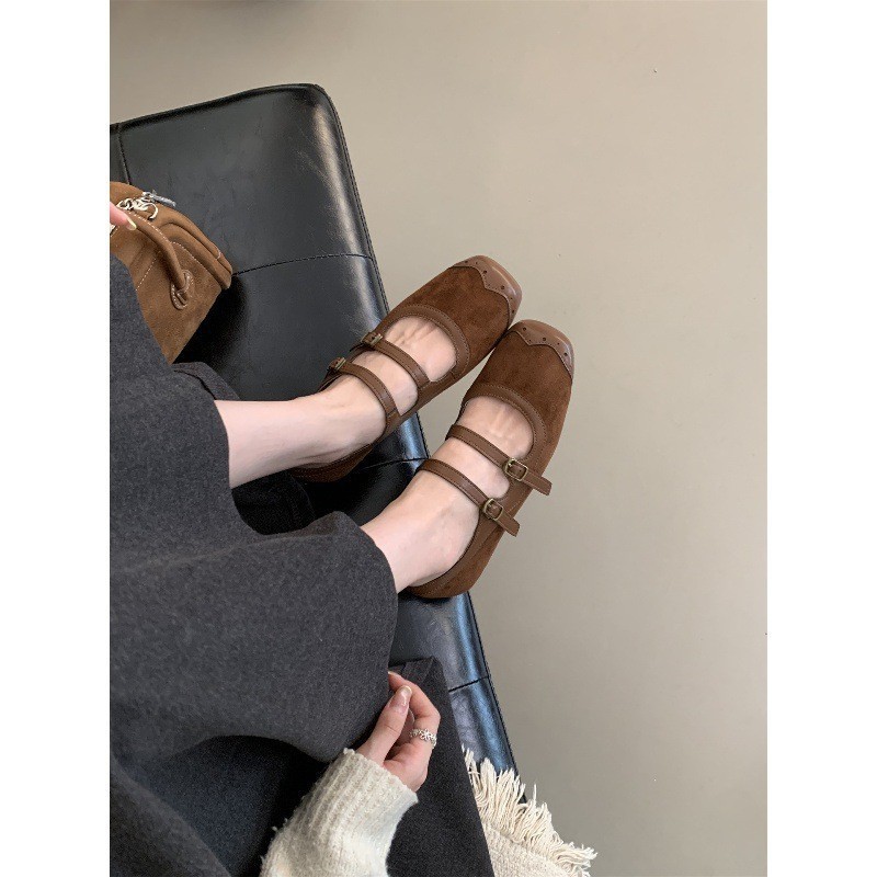 法式复古方头芭蕾舞单鞋女2025秋冬款韩系小皮鞋温柔平底玛丽珍鞋|undefined