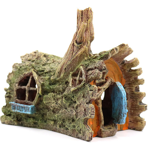 Aquascaping creative wooden house ornaments tree house shelter house decoration resin sunken wood trunk tree root reptile crawling pet