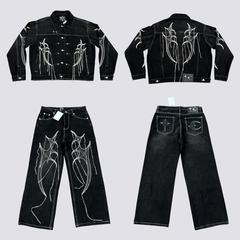 24FW Thug Club部族ツリーひげ糸刺繍韩国vibe风ゆったりジーンズジャケット男