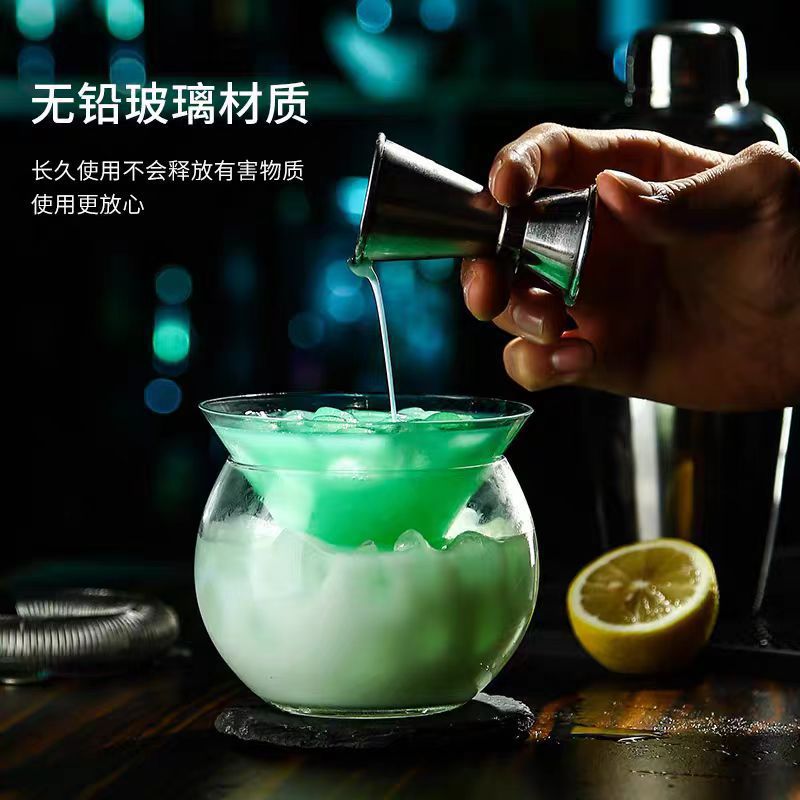 Tazas de cóctel heladas de doble capa, tazas moleculares de margarita, tazas triangulares de vidrio de personalidad creativa, tazas martini