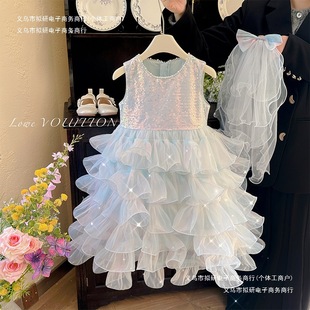 夏季洋氣裙子新款蛋糕生日禮服女童裙絕美亮片2025美人魚公主