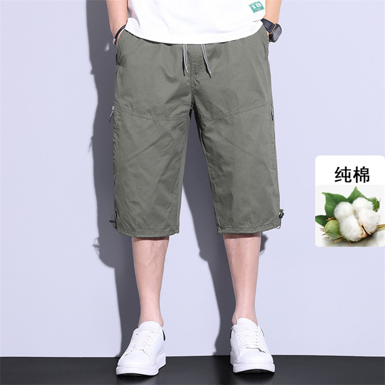 Cotton Comfortable Summer Men's Capri Pants Youth Workwear Casual Shorts Multi-Pocket Dad's Beach Pants Thin