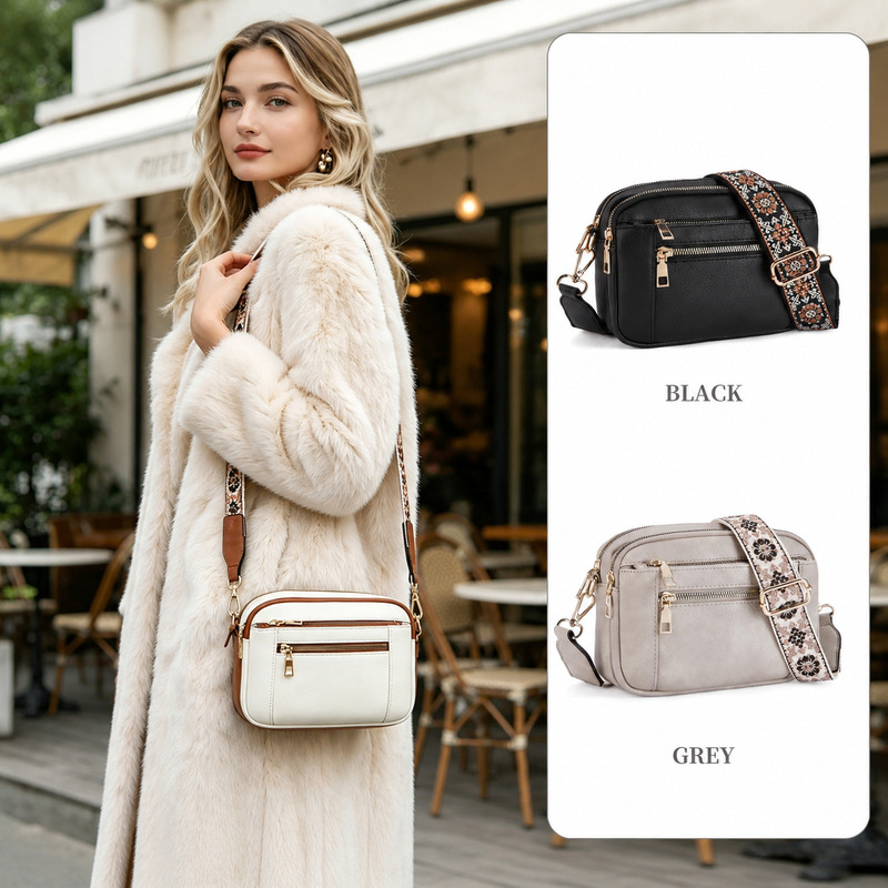 Factory-Made Vegan Leather Small Wallet with Wide Shoulder Strap, Medium-Sized Lightweight Shoulder Tote Bag, Quilted Crossbody Waist Bag for Women