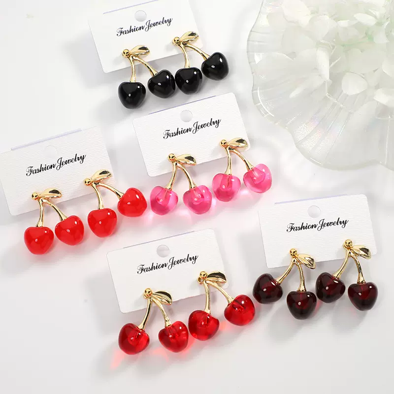 时尚红色樱桃耳环女新款精致超仙车厘子耳环吊坠高级设计百搭耳环