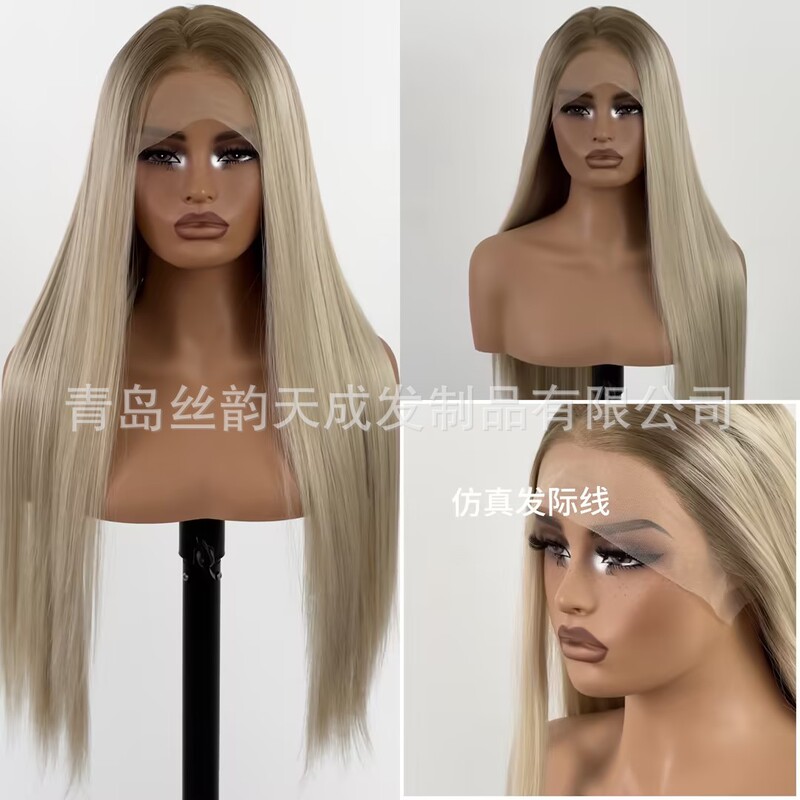 Wisht New Wig t Mixed Gold and White Long Straight Hair 1 Hand-Tied 3*4 Hairpiece for Women Front Lace Matte High-Temperature Fiber Wig Wisht New Wig t Mixed Gold and White Long Straight Hair 1 Hand-Tied 3*4 Hairpiece for Women Front Lace Matte High-Temperature Fiber Wig