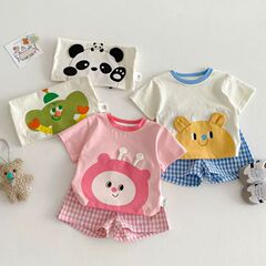 幼児と幼児の半袖ショーツ服セット夏薄い外出服男性と女性の赤ちゃん漫画かわいいホーム服