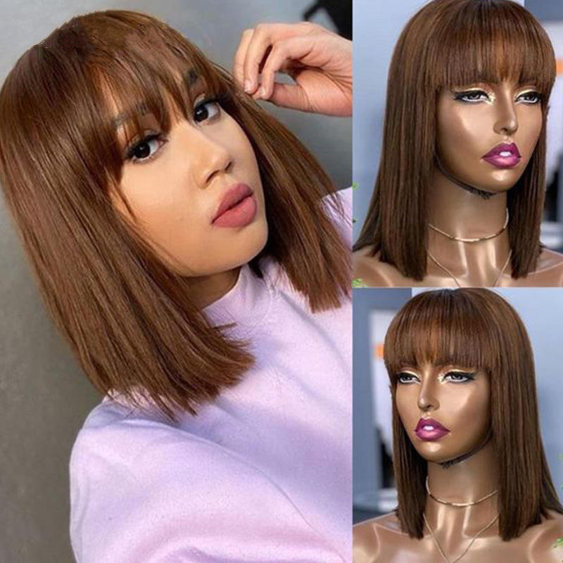Amazon nuevos productos Europeos y estadounidenses pelucas de cabello corto y recto para mujeres negras bobbing cubierta de cabello corto y recto cubierta de cabello image 4