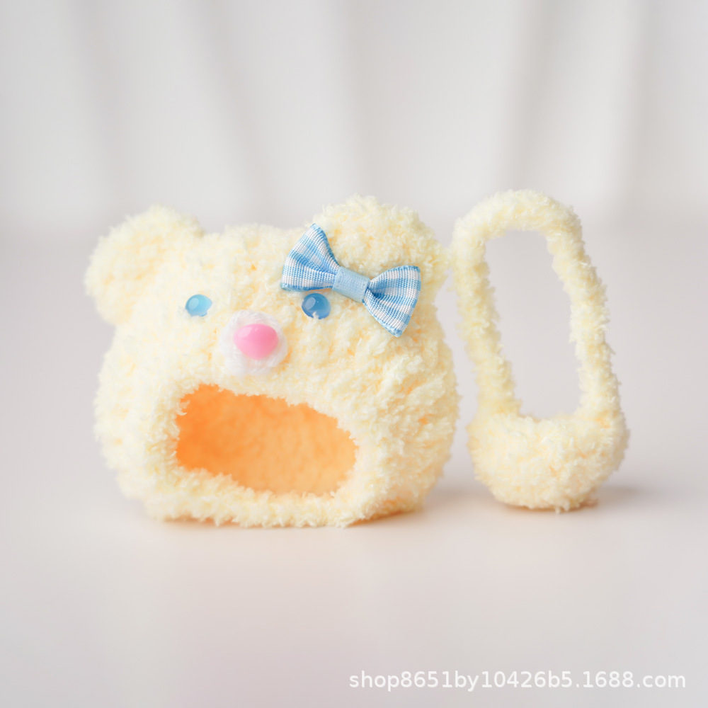 Light yellow bear hood + light yellow velvet bag